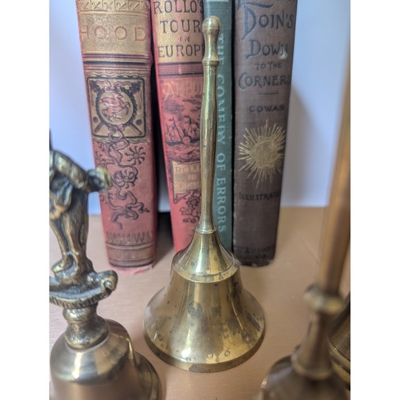 Vintage Brass Bells Set of 4 Unicorn Man Figurine Engraved Etched‎ - Picture 4 of 9